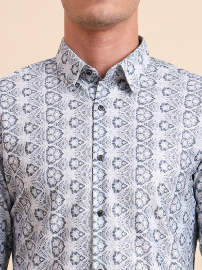 Grey Printed Slim Fit Party Wear Shirt | Wyre