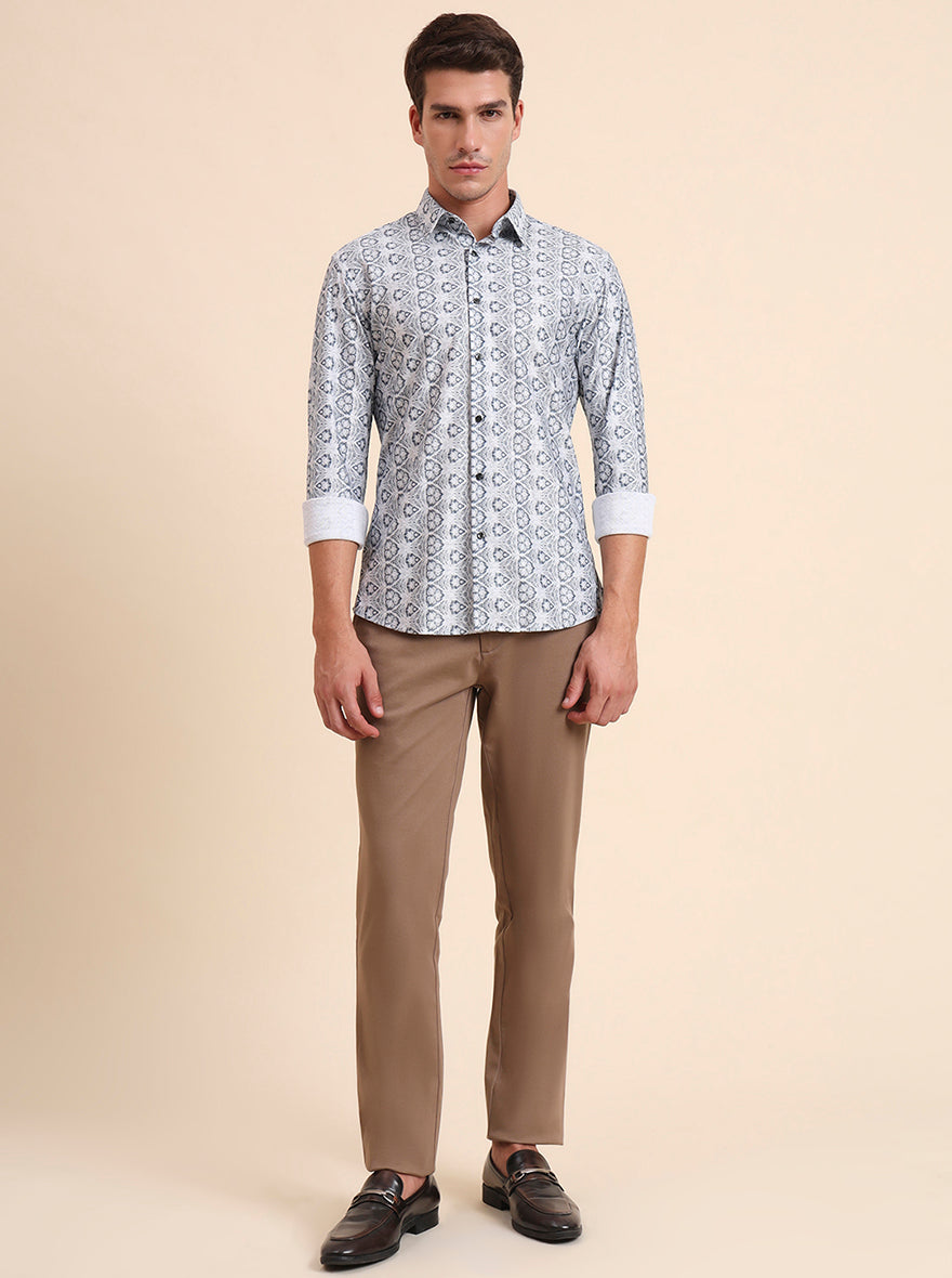 Grey Printed Slim Fit Party Wear Shirt | Wyre