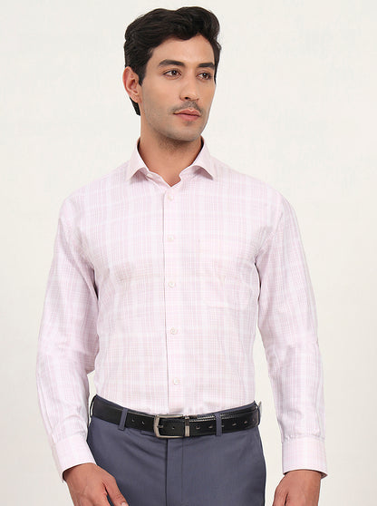 Pink & White Checked Regular Fit Formal Shirt | Greenfibre