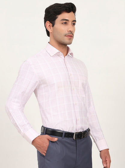 Pink & White Checked Regular Fit Formal Shirt | Greenfibre