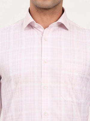Pink & White Checked Regular Fit Formal Shirt | Greenfibre