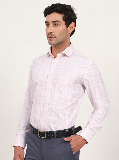 Pink & White Checked Regular Fit Formal Shirt | Greenfibre