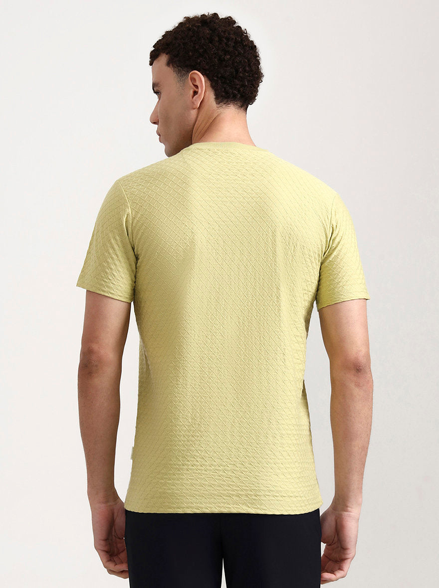 Lime Green Checked Slim Fit T-Shirt | Greenfibre