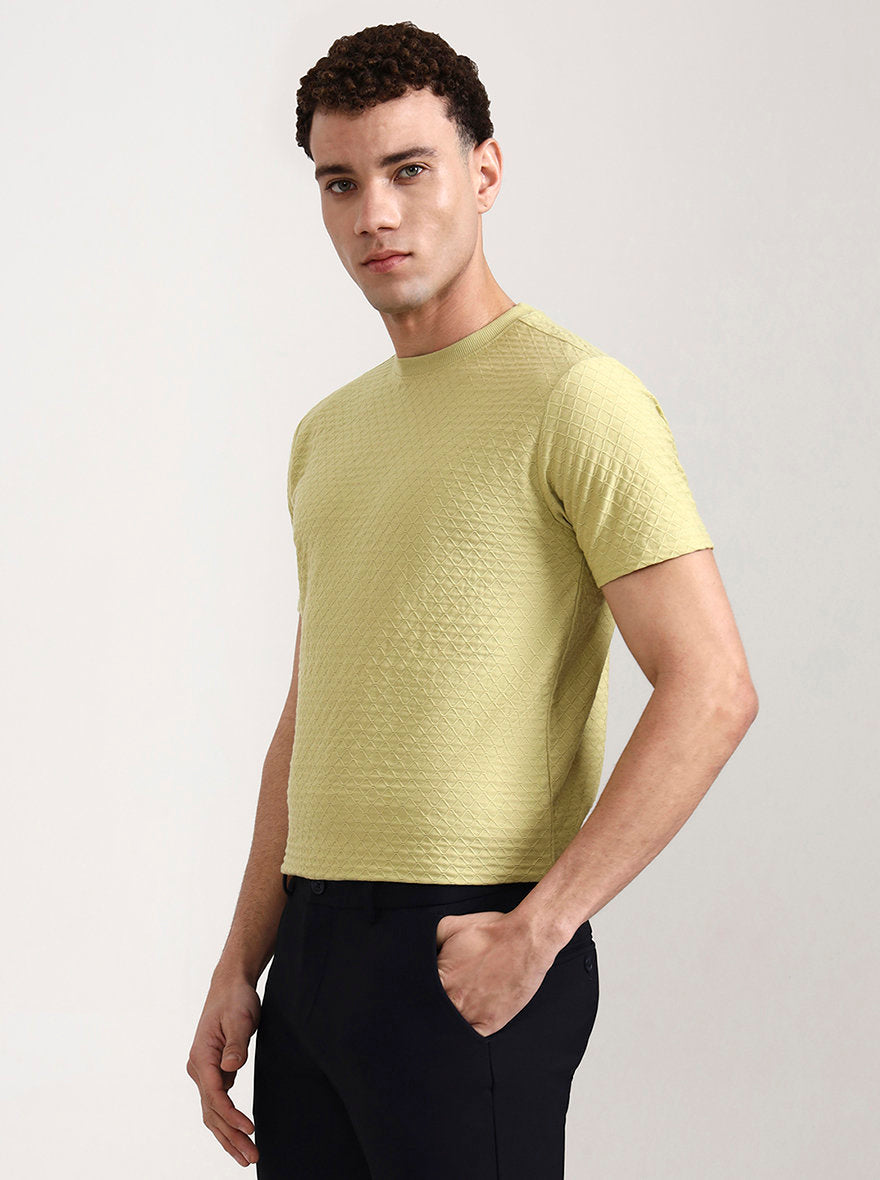Lime Green Checked Slim Fit T-Shirt | Greenfibre