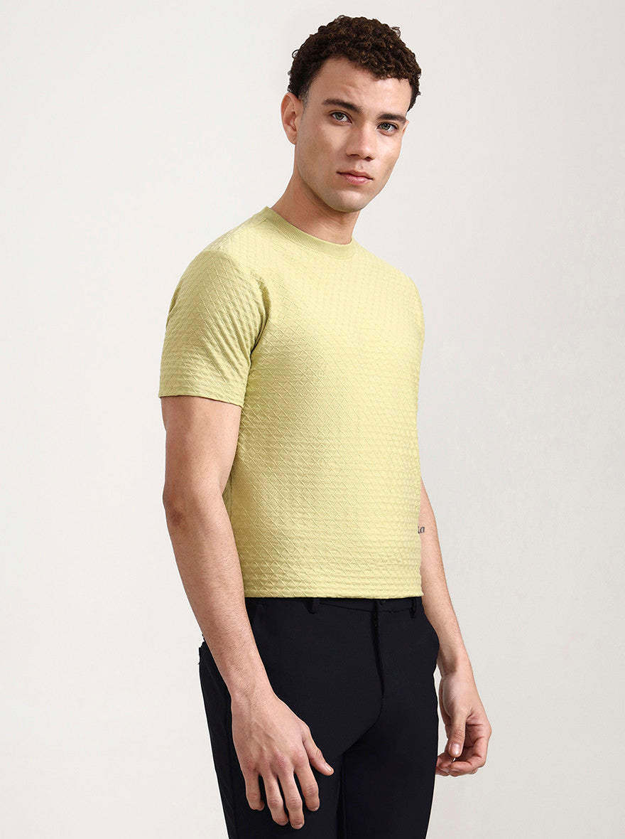 Lime Green Checked Slim Fit T-Shirt | Greenfibre