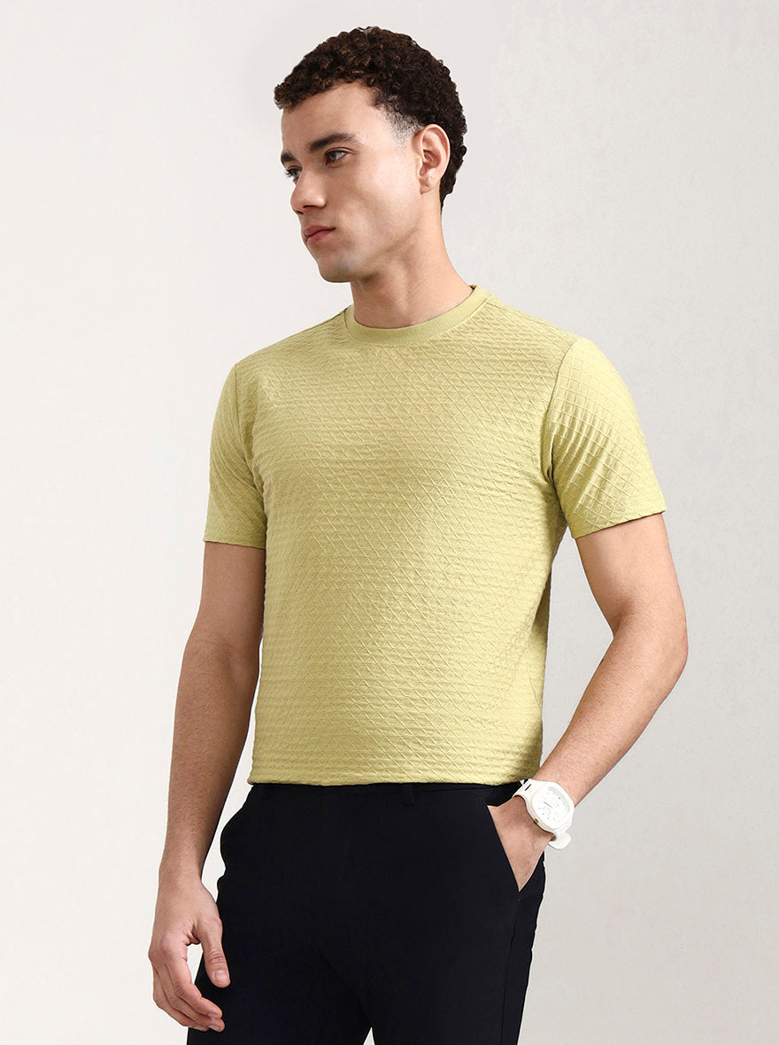 Lime Green Checked Slim Fit T-Shirt | Greenfibre