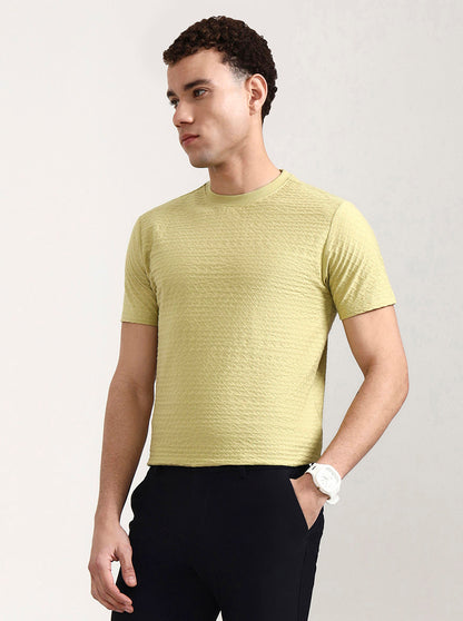 Lime Green Checked Slim Fit T-Shirt | Greenfibre