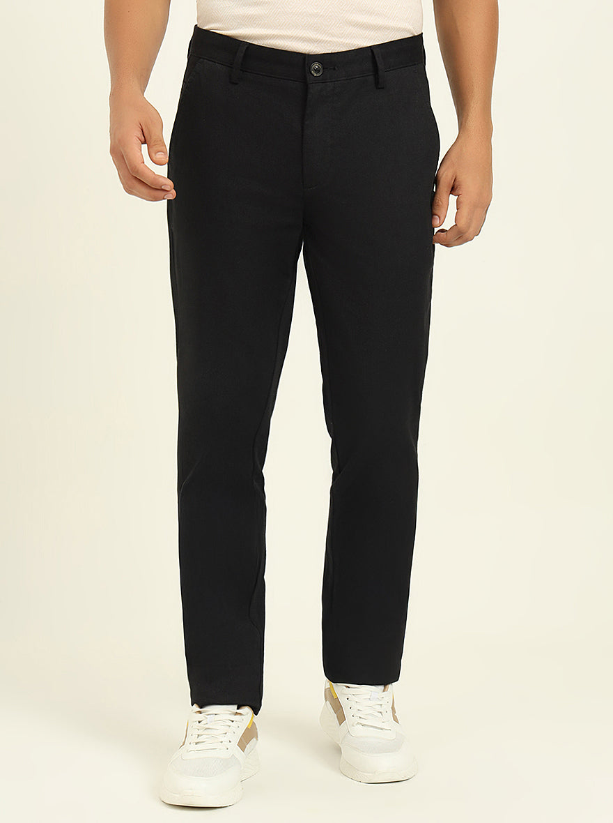 Black Printed Uno Fit Casual Trouser | JadeBlue