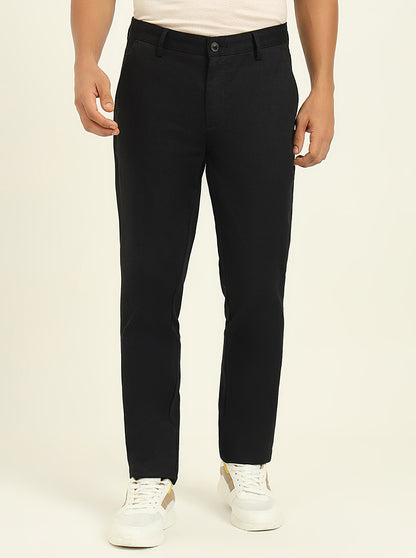 Black Printed Uno Fit Casual Trouser | JadeBlue