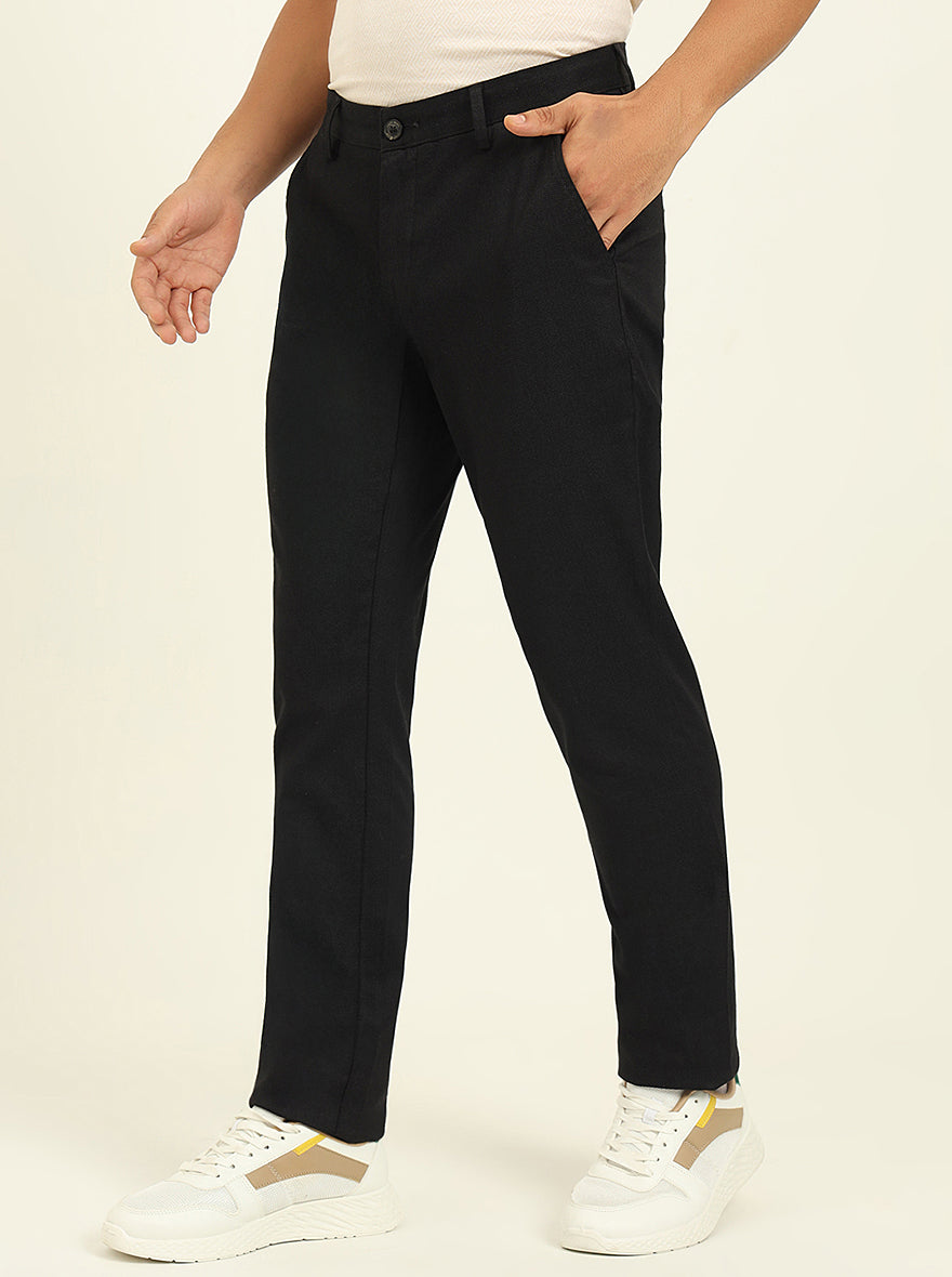 Black Printed Uno Fit Casual Trouser | JadeBlue