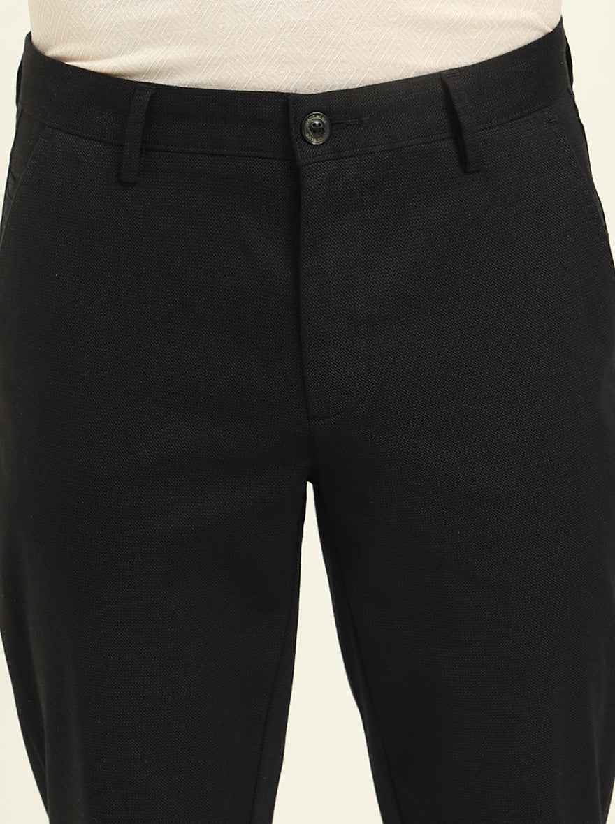 Black Printed Uno Fit Casual Trouser | JadeBlue