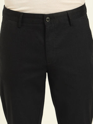 Black Printed Uno Fit Casual Trouser | JadeBlue