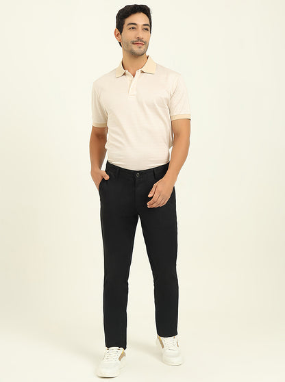 Black Printed Uno Fit Casual Trouser | JadeBlue
