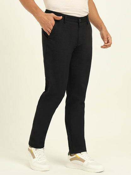 Black Printed Uno Fit Casual Trouser | JadeBlue