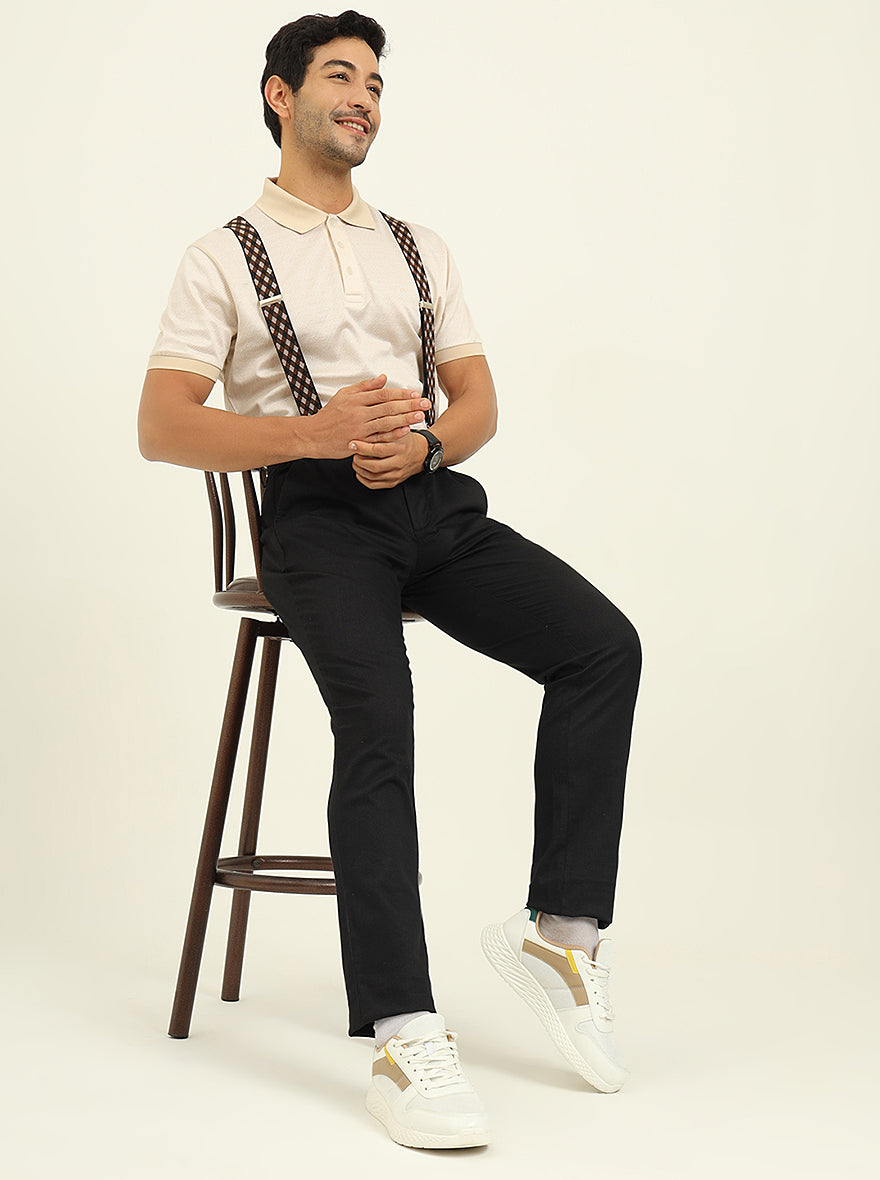 Black Printed Uno Fit Casual Trouser | JadeBlue