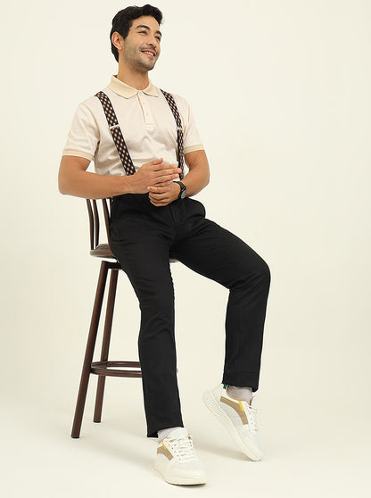 Black Printed Uno Fit Casual Trouser | JadeBlue