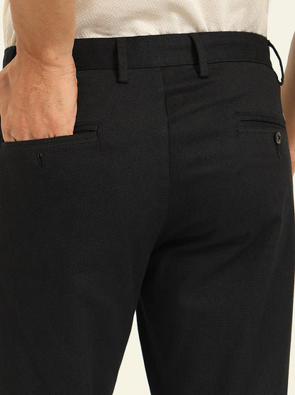 Black Printed Uno Fit Casual Trouser | JadeBlue