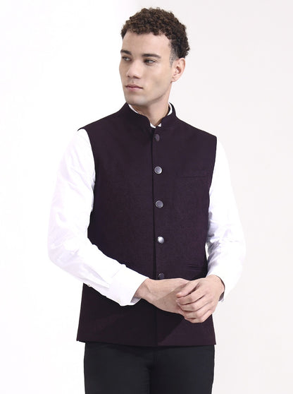 Wine Printed Regular Fit Waistcoat | Wyre