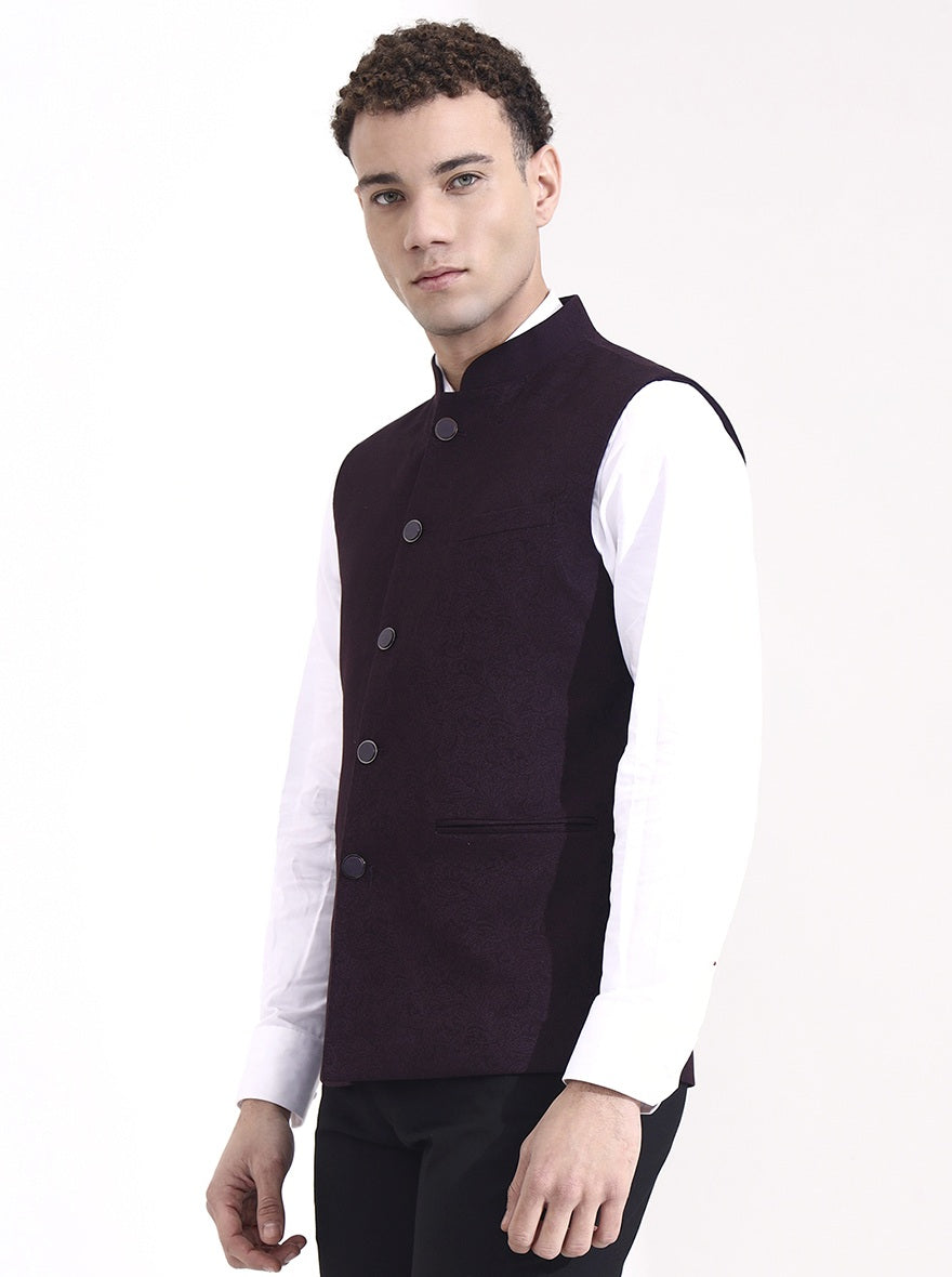Wine Printed Regular Fit Waistcoat | Wyre