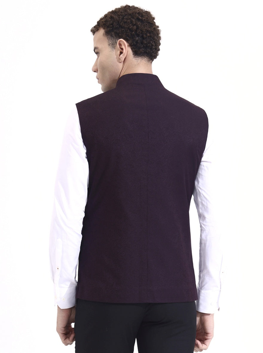 Wine Printed Regular Fit Waistcoat | Wyre