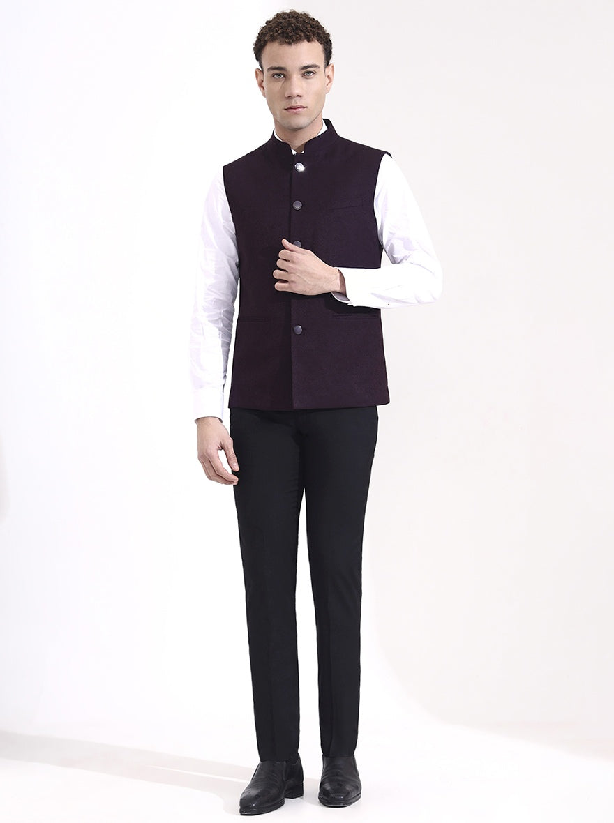 Wine Printed Regular Fit Waistcoat | Wyre