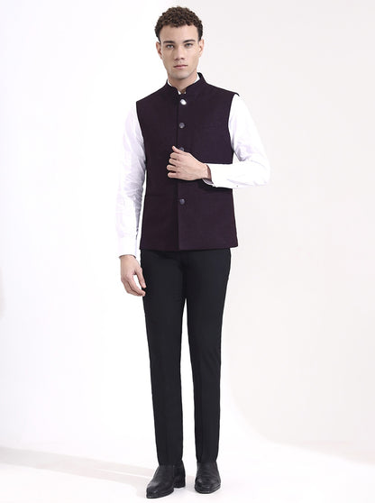 Wine Printed Regular Fit Waistcoat | Wyre