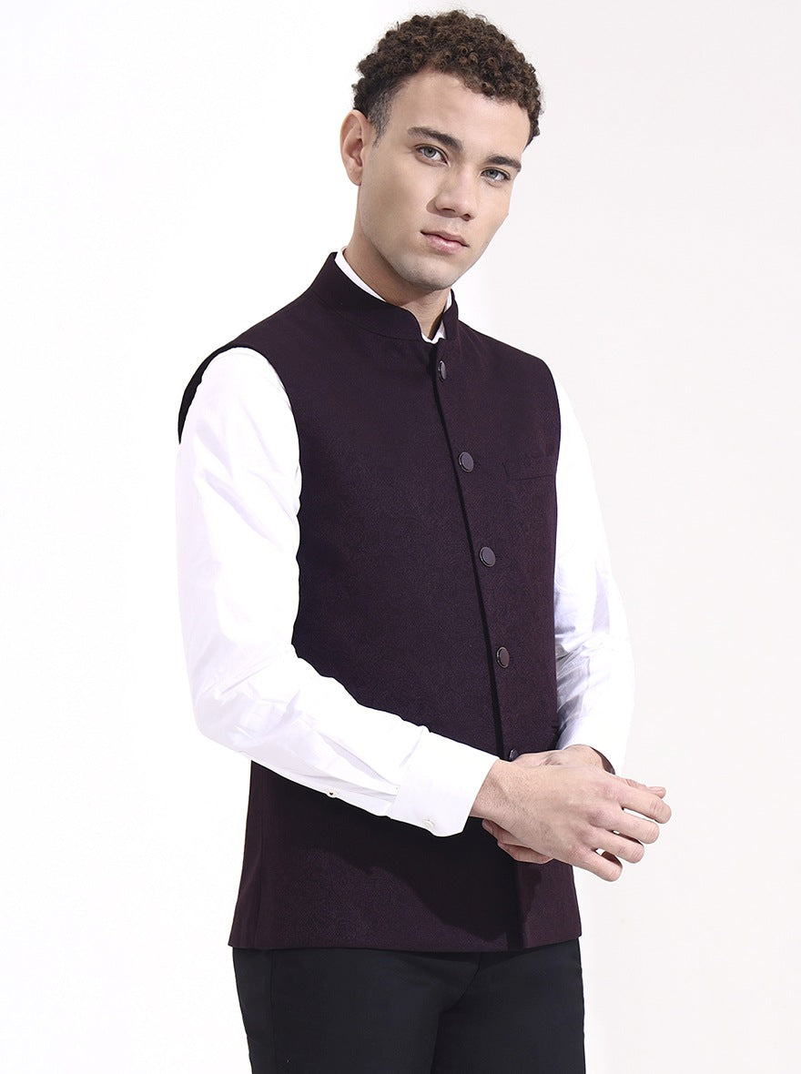 Wine Printed Regular Fit Waistcoat | Wyre
