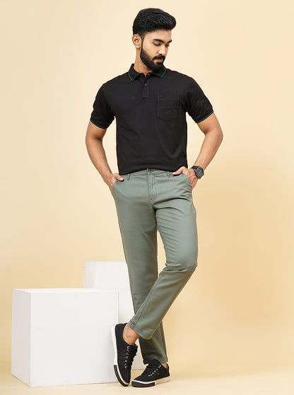 Olive Green Solid Uno Fit Casual Trouser | JadeBlue