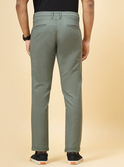Olive Green Solid Uno Fit Casual Trouser | JadeBlue