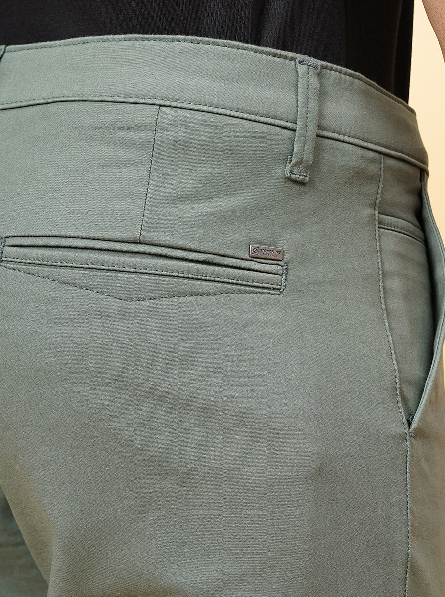Olive Green Solid Uno Fit Casual Trouser | JadeBlue