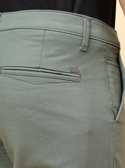 Olive Green Solid Uno Fit Casual Trouser | JadeBlue
