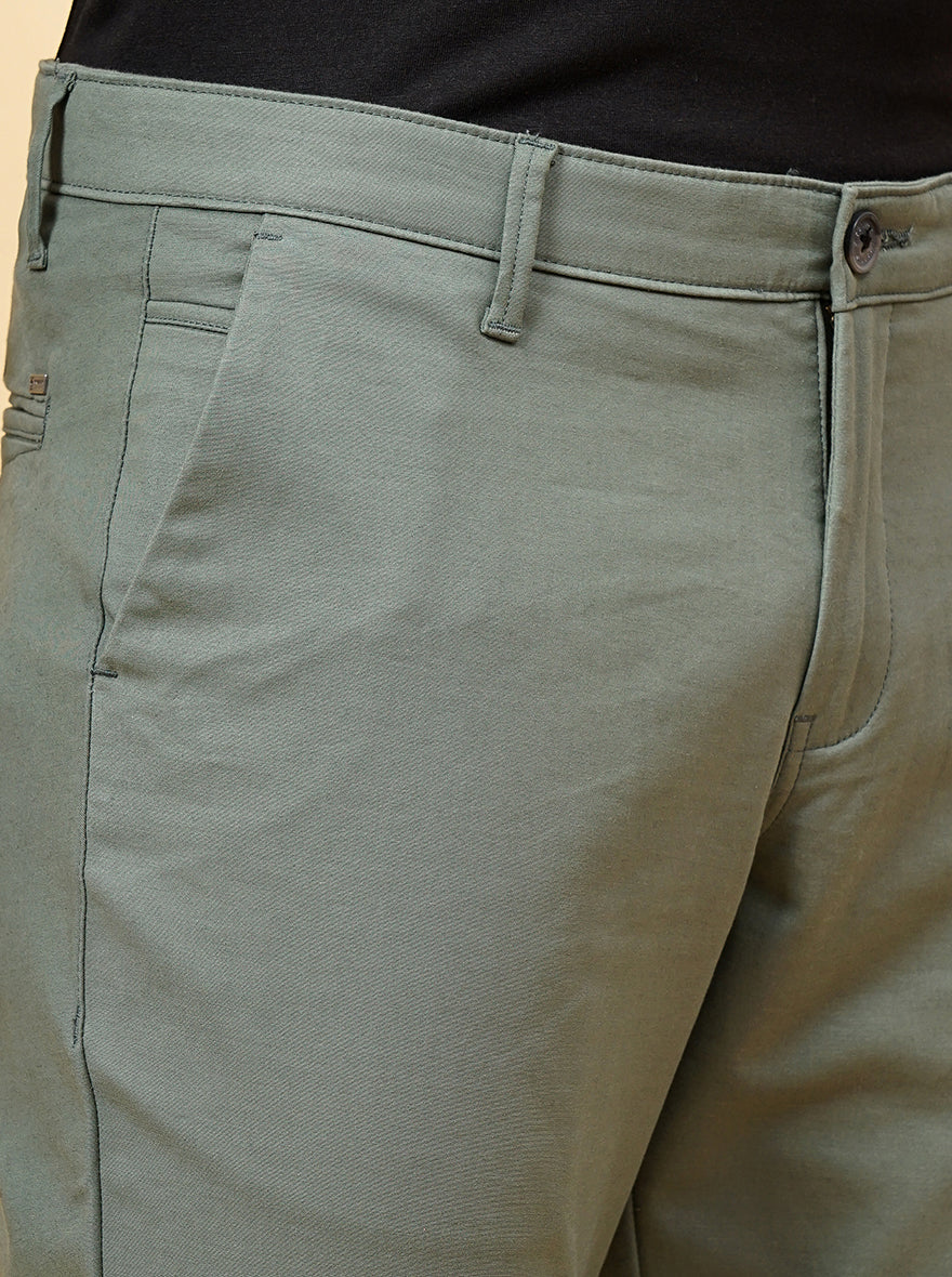 Olive Green Solid Uno Fit Casual Trouser | JadeBlue