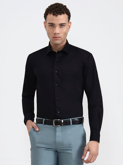 Black Solid Slim Fit Formal Shirt | Metal
