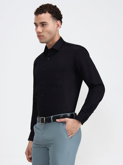 Black Solid Slim Fit Formal Shirt | Metal
