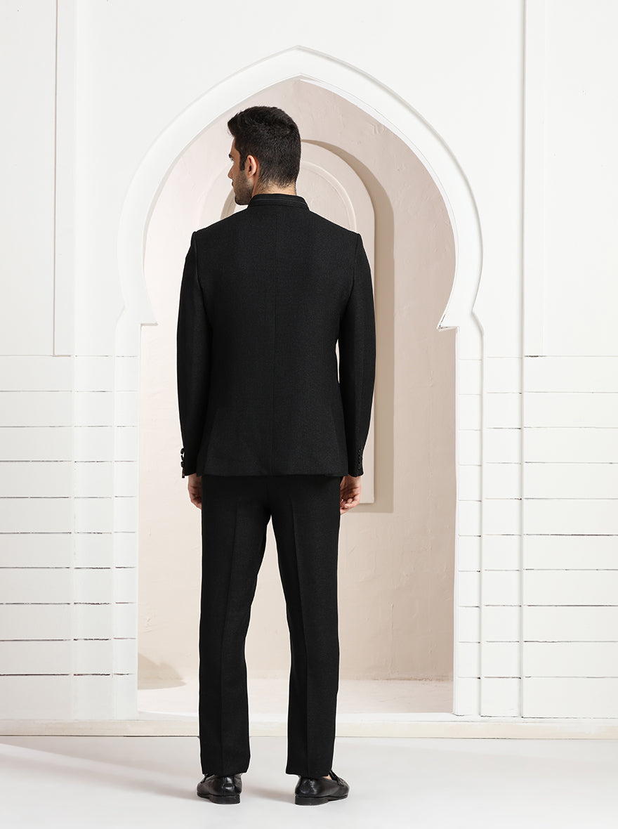 Black Self Textured Jodhpuri Suit | JadeBlue