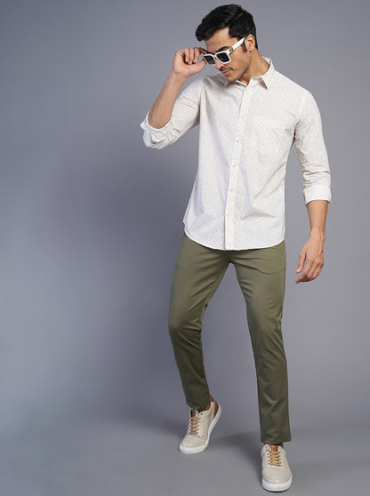 White Printed Smart Fit Semi Casual Shirt | Greenfibre