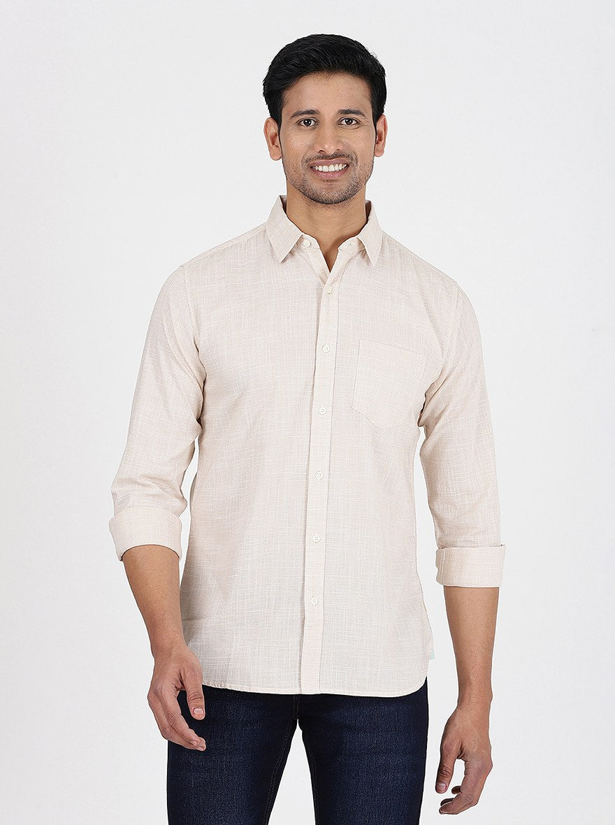 Beige Checked Slim Fit Casual Shirt | JadeBlue