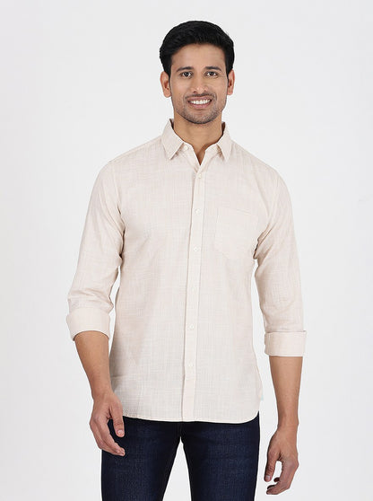 Beige Checked Slim Fit Casual Shirt | JadeBlue