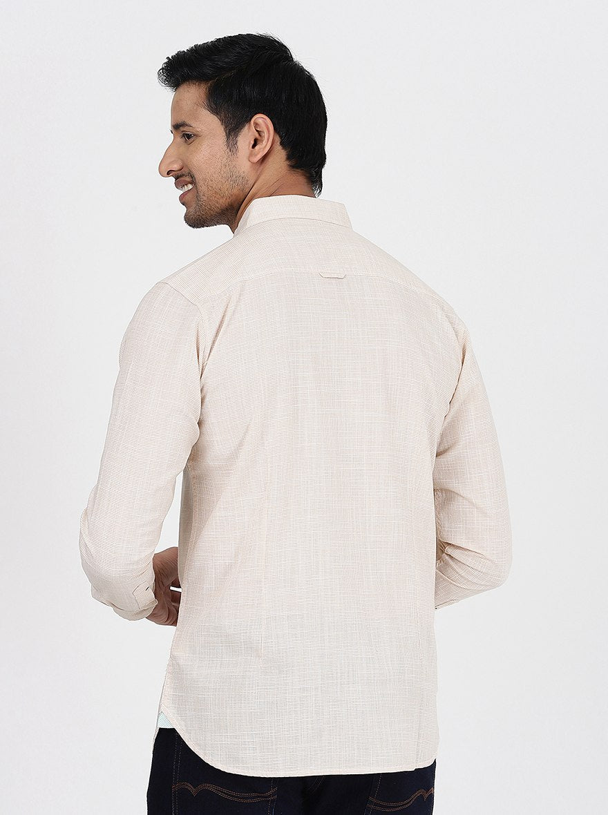 Beige Checked Slim Fit Casual Shirt | JadeBlue