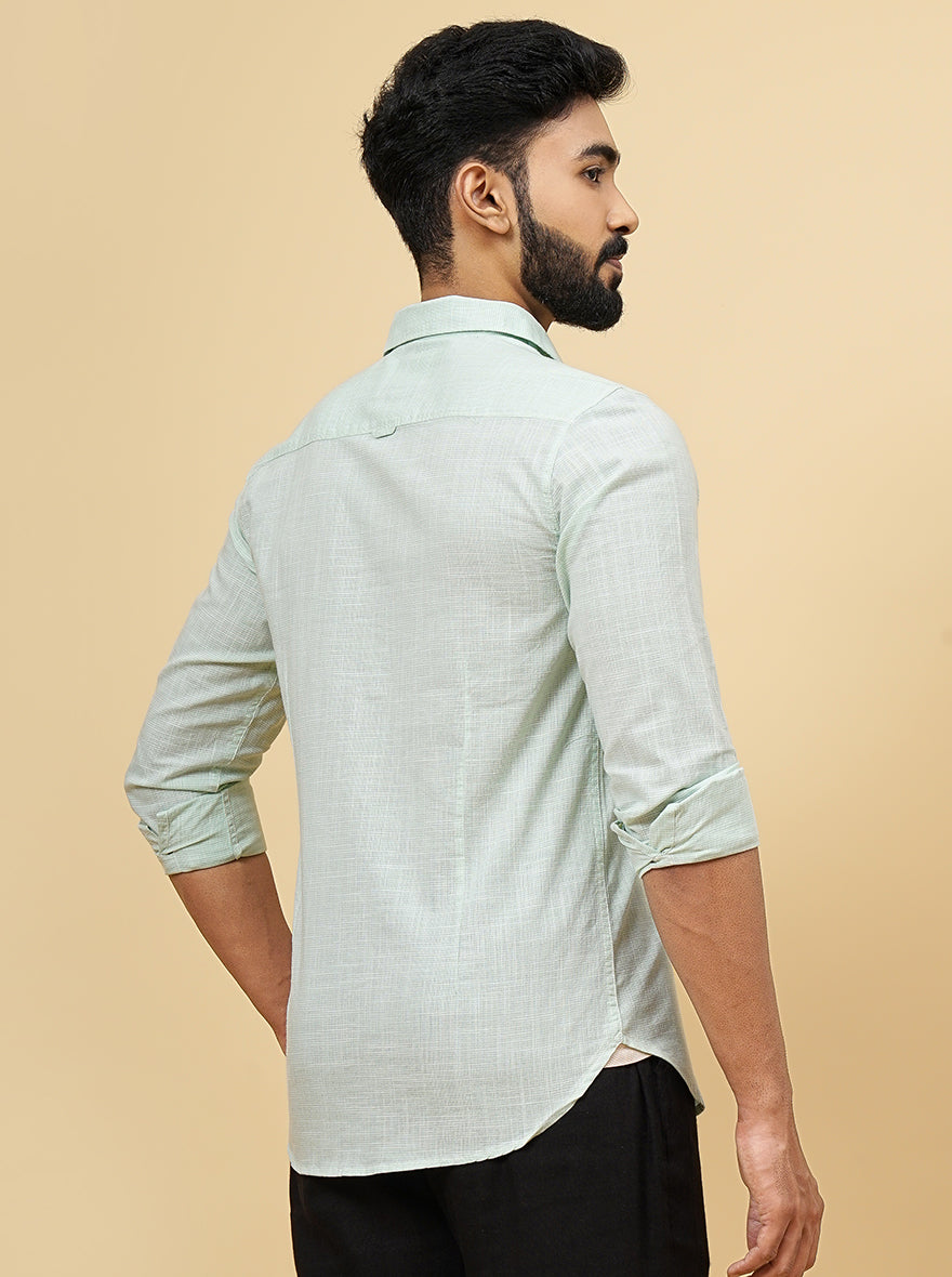Green Checked Slim Fit Casual Shirt | JadeBlue