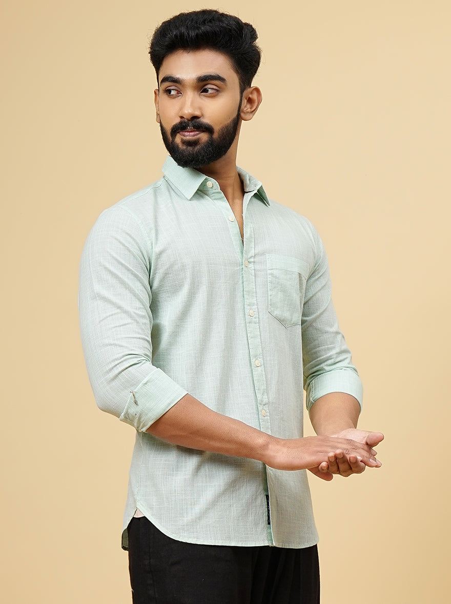 Green Checked Slim Fit Casual Shirt | JadeBlue