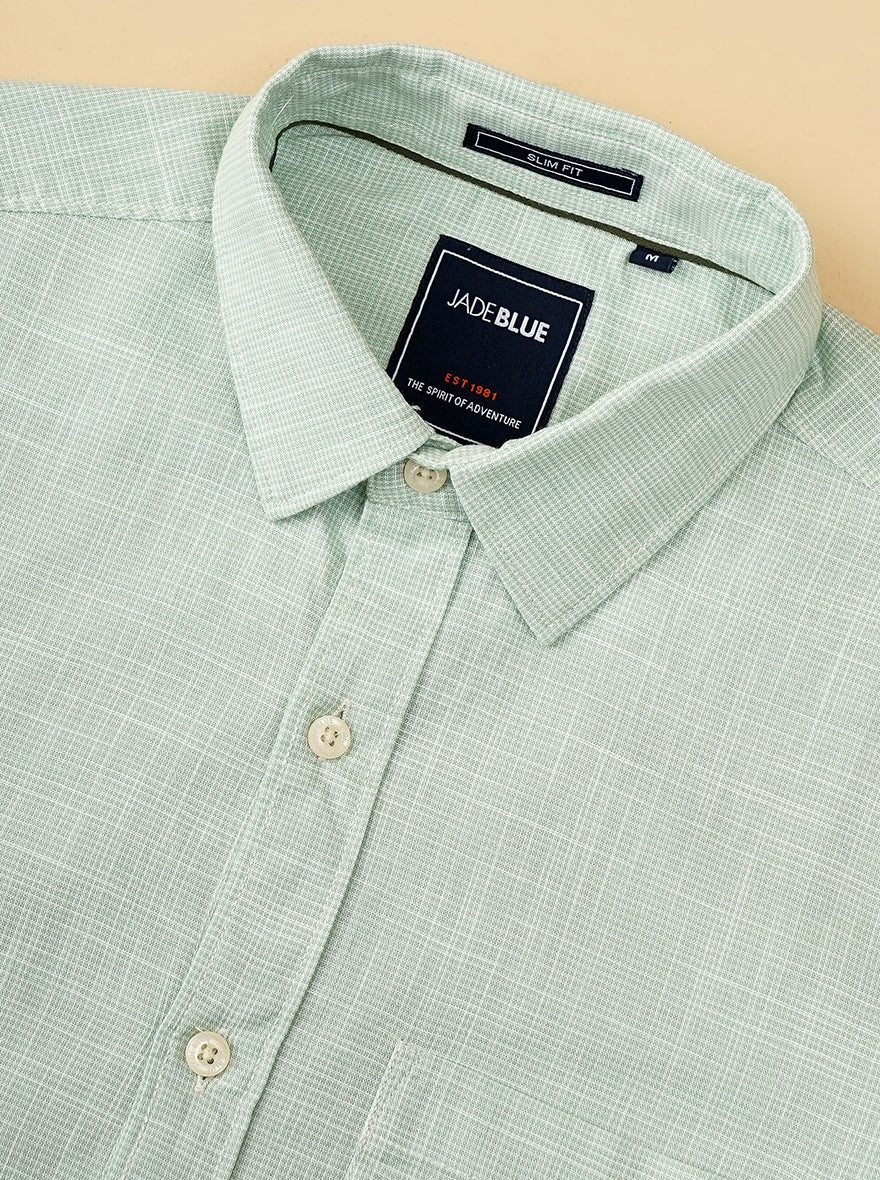 Green Checked Slim Fit Casual Shirt | JadeBlue