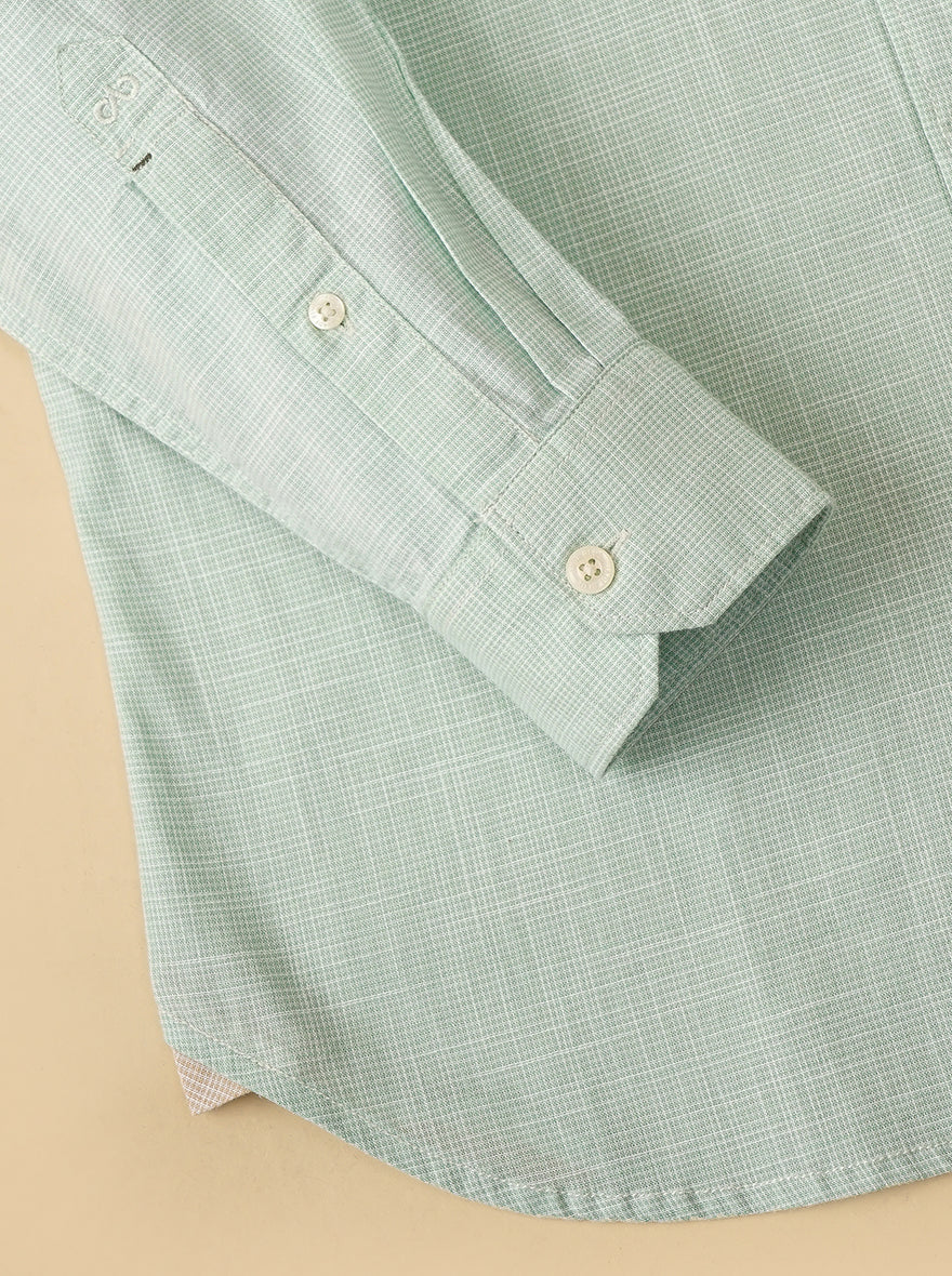 Green Checked Slim Fit Casual Shirt | JadeBlue