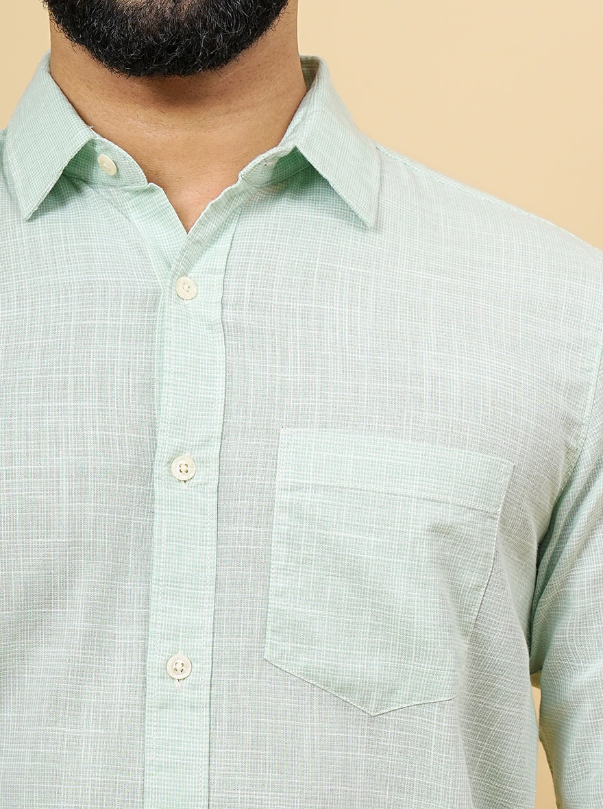 Green Checked Slim Fit Casual Shirt | JadeBlue