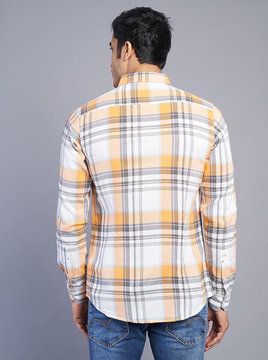 Orange Checked Slim Fit Casual Shirt | JadeBlue