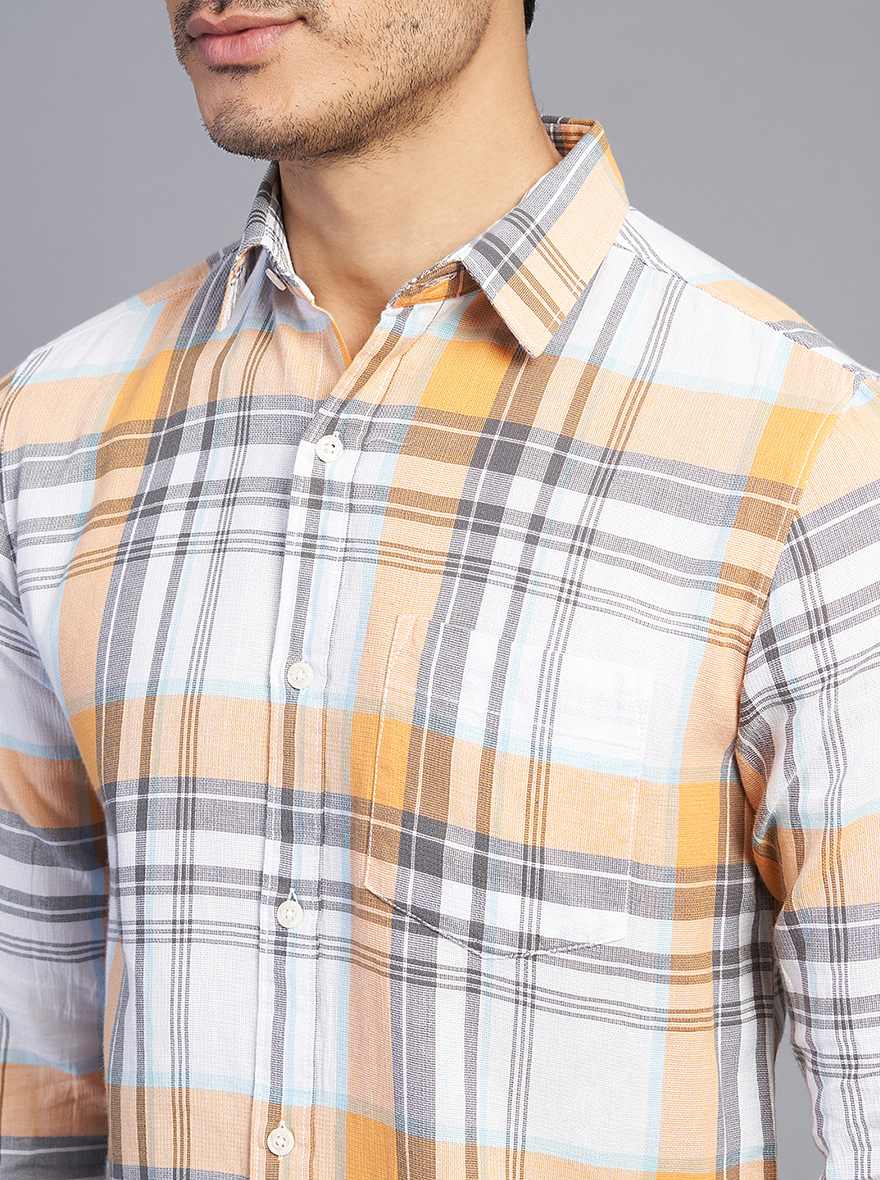 Orange Checked Slim Fit Casual Shirt | JadeBlue