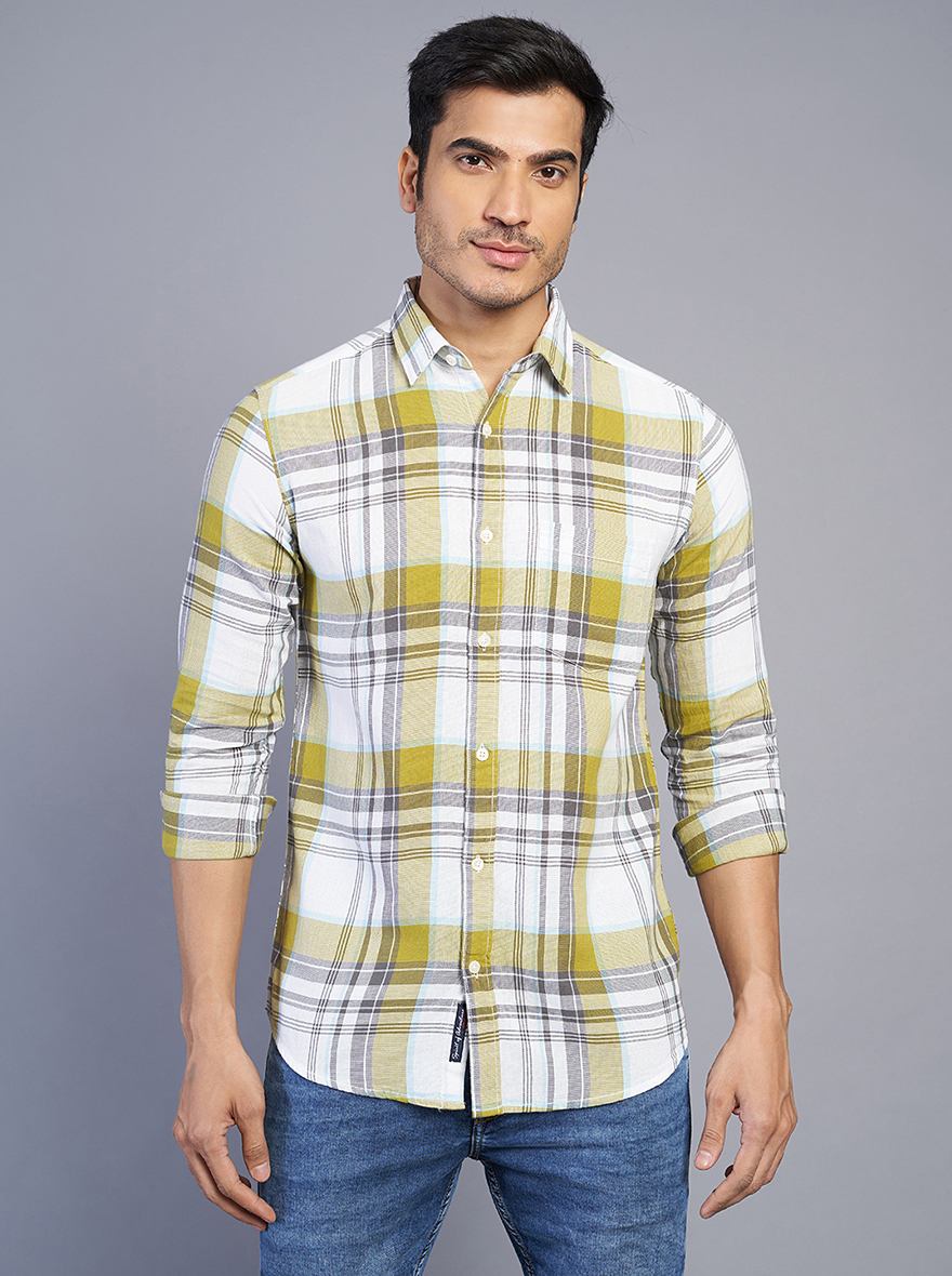 Light Green Checked Slim Fit Casual Shirt | JadeBlue