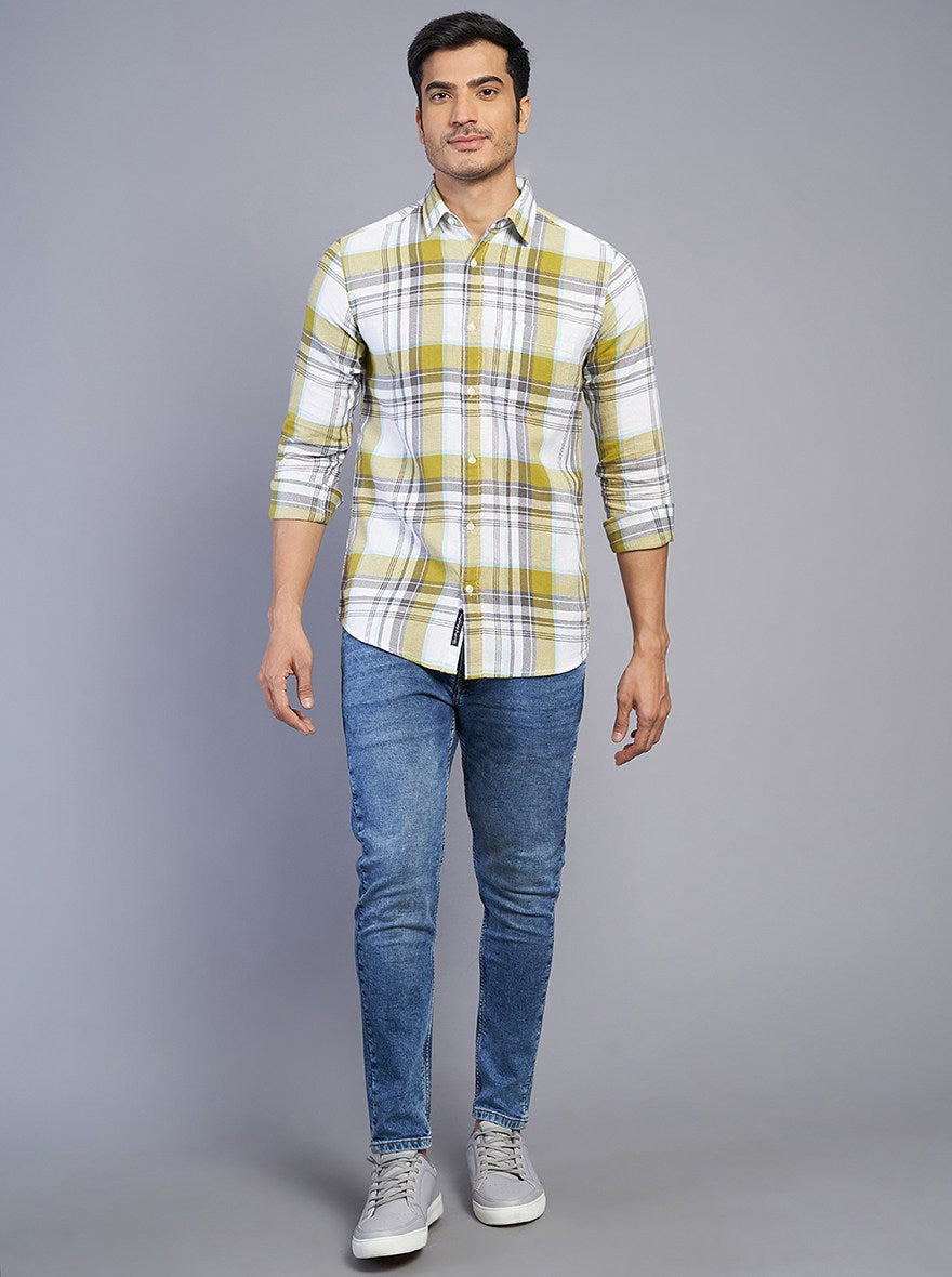 Light Green Checked Slim Fit Casual Shirt | JadeBlue