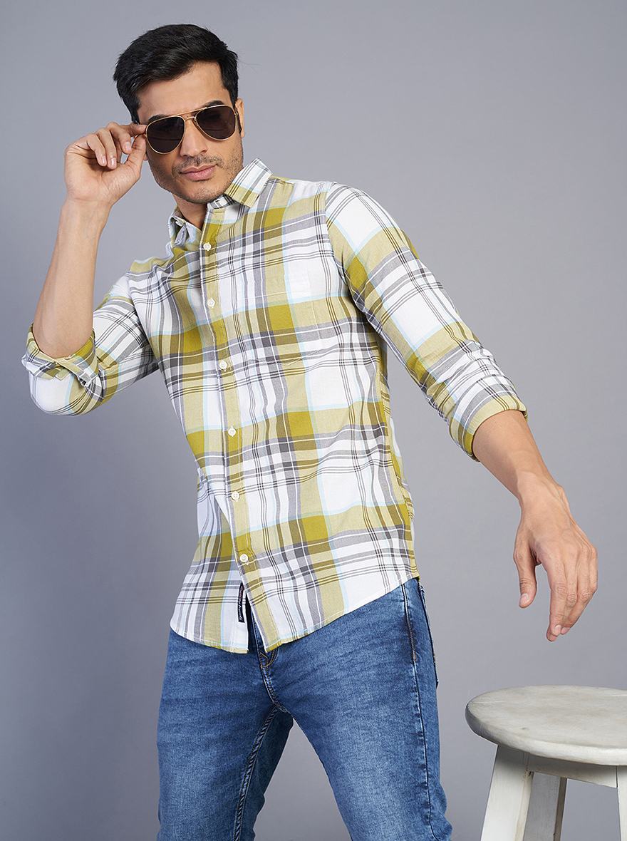 Light Green Checked Slim Fit Casual Shirt | JadeBlue