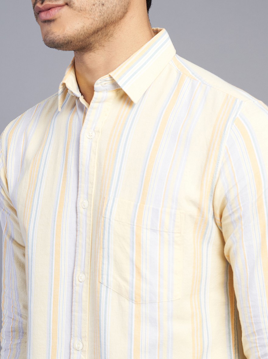 Light Yellow Striped Slim Fit Casual Shirt | JadeBlue